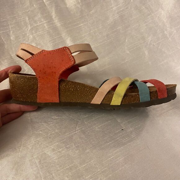 SABATINI Womens 8.5 Cork Wedge Multicolor Quarter Strap Sandals Shoes - Picture 3 of 6